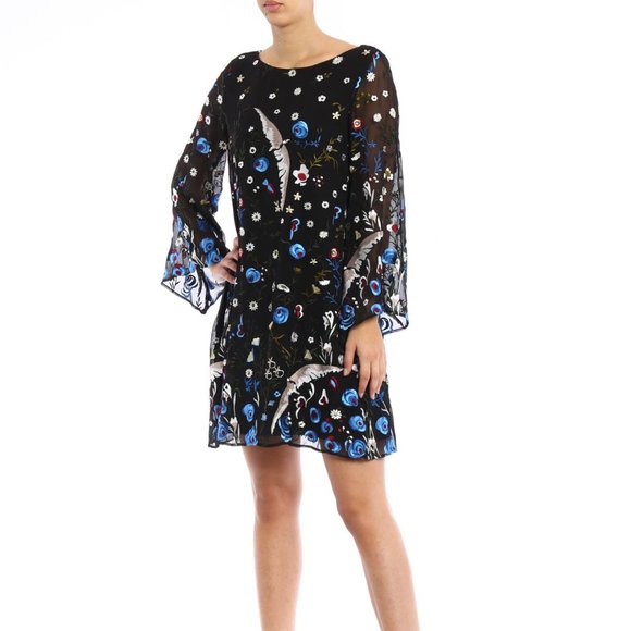 ALICE OLIVIA Eleonora Poet Flare Embroidered Birds Floral Cocktail Tunic Dress S - Picture 1 of 16
